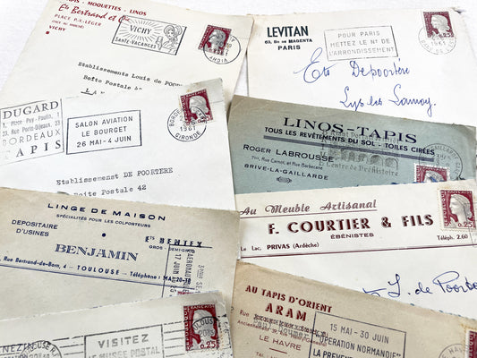 1950s - Lot of 20 Vintage French Business Envelopes – 1950s/1960s Ephemera for Junk Journals, Collage & Paper Crafts