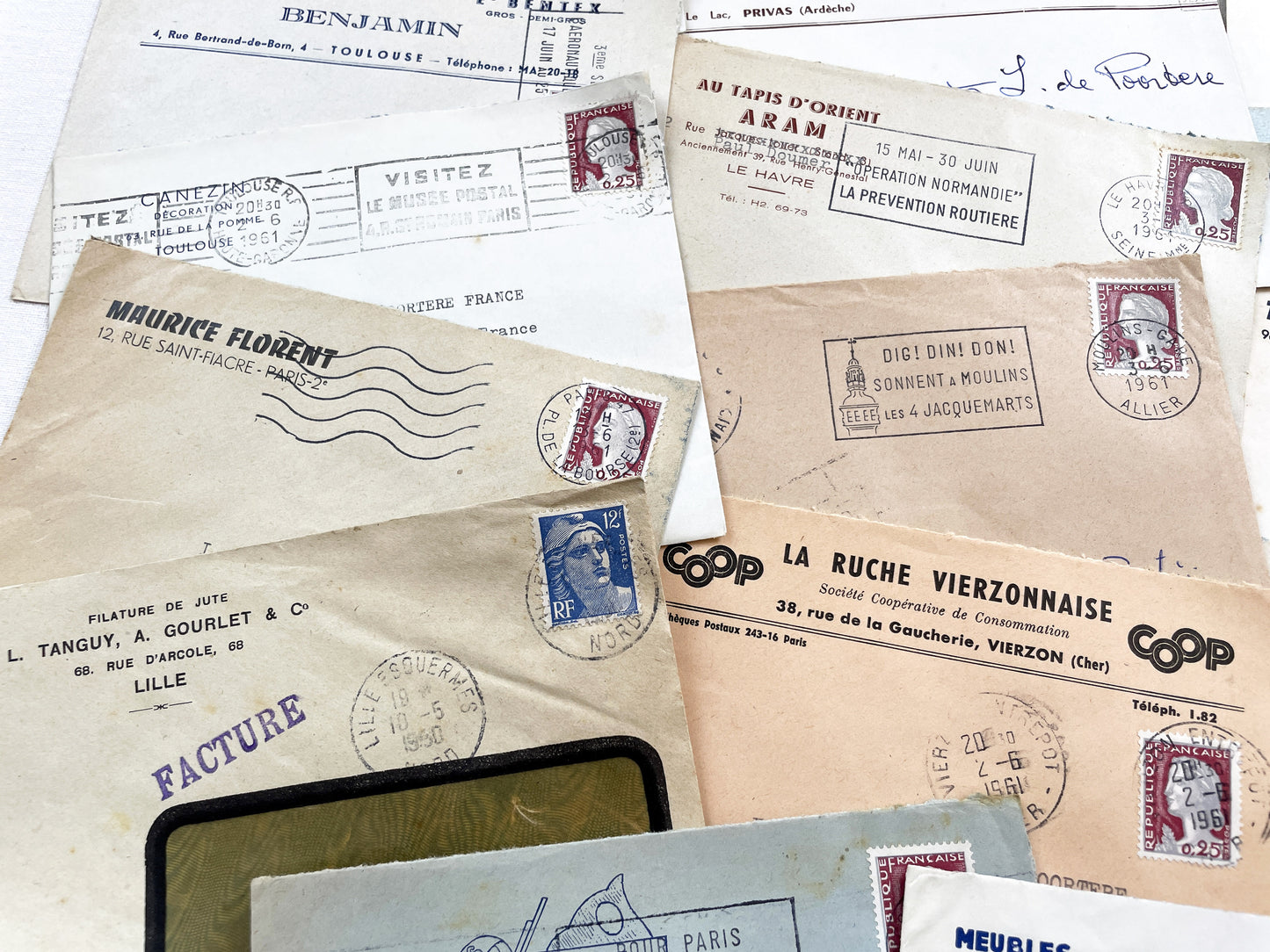 1950s - Lot of 20 Vintage French Business Envelopes – 1950s/1960s Ephemera for Junk Journals, Collage & Paper Crafts