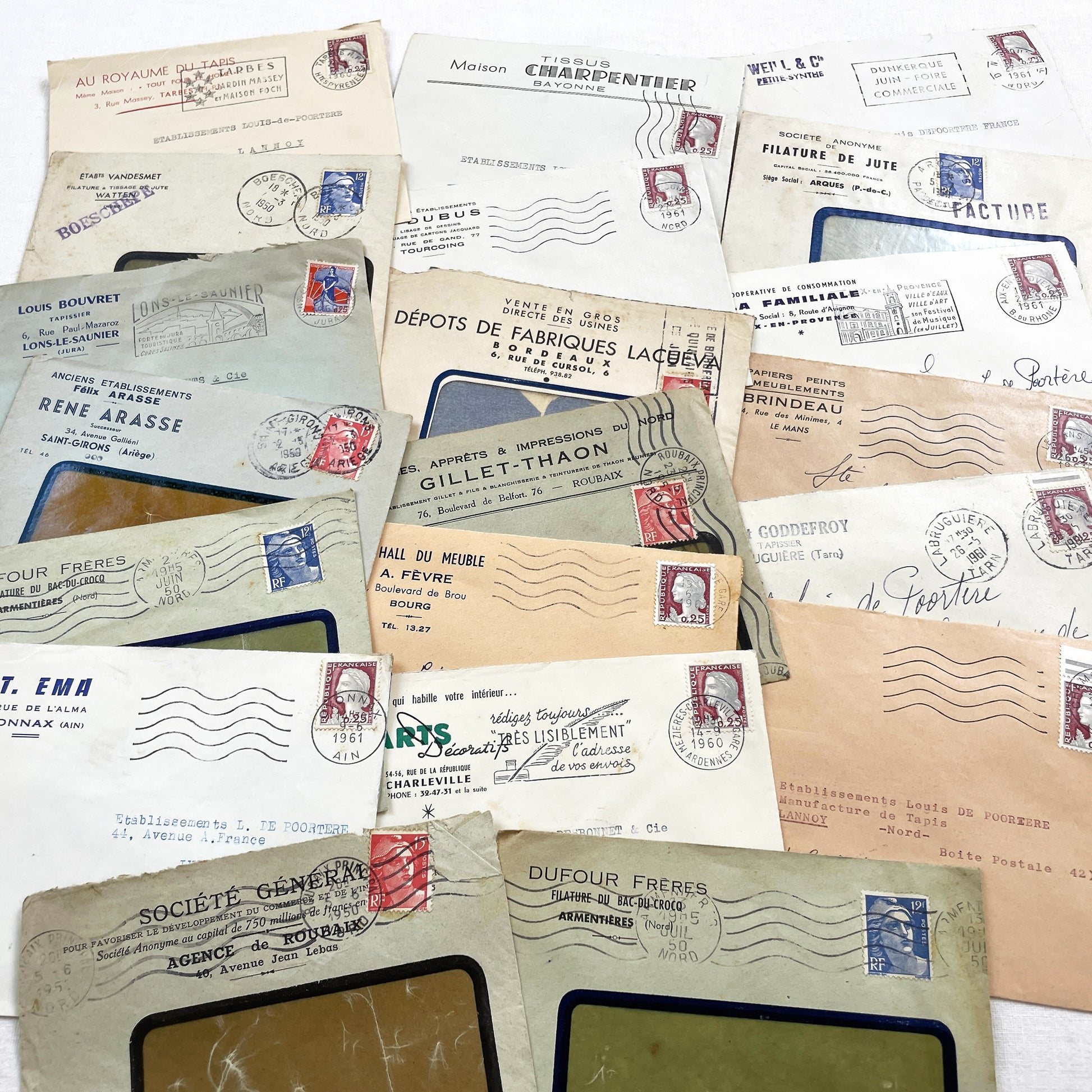 1950s - Lot of 20 Vintage French Business Envelopes – 1950s/1960s Ephemera for Junk Journals, Collage & Paper Crafts