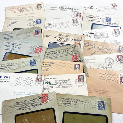 1950s - Lot of 20 Vintage French Business Envelopes – 1950s/1960s Ephemera for Junk Journals, Collage & Paper Crafts