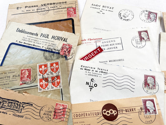 1950s - Lot of 20 Vintage French Business Envelopes – 1950s/1960s Ephemera for Junk Journals, Collage & Paper Crafts