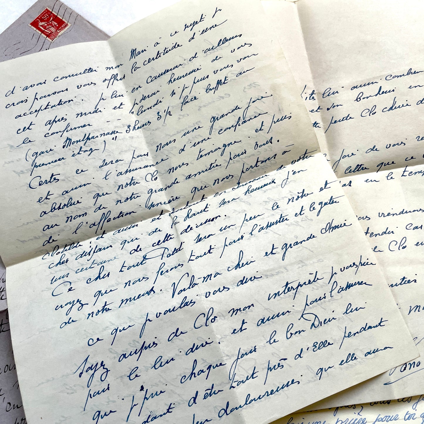 1930s French letters set - 5 antique handwritten correspondence pieces with envelopes, stamps, and postmarks.