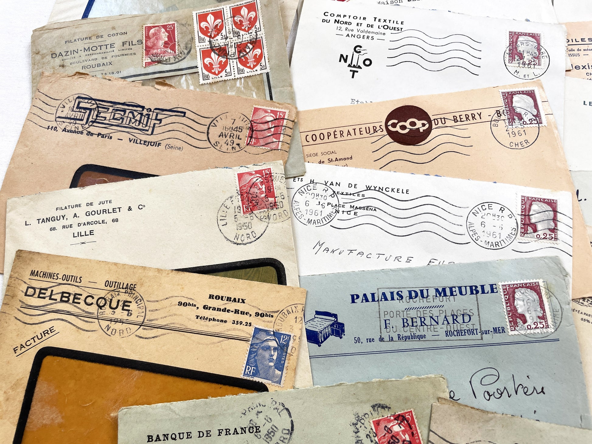 1950s - Lot of 20 Vintage French Business Envelopes – 1950s/1960s Ephemera for Junk Journals, Collage & Paper Crafts