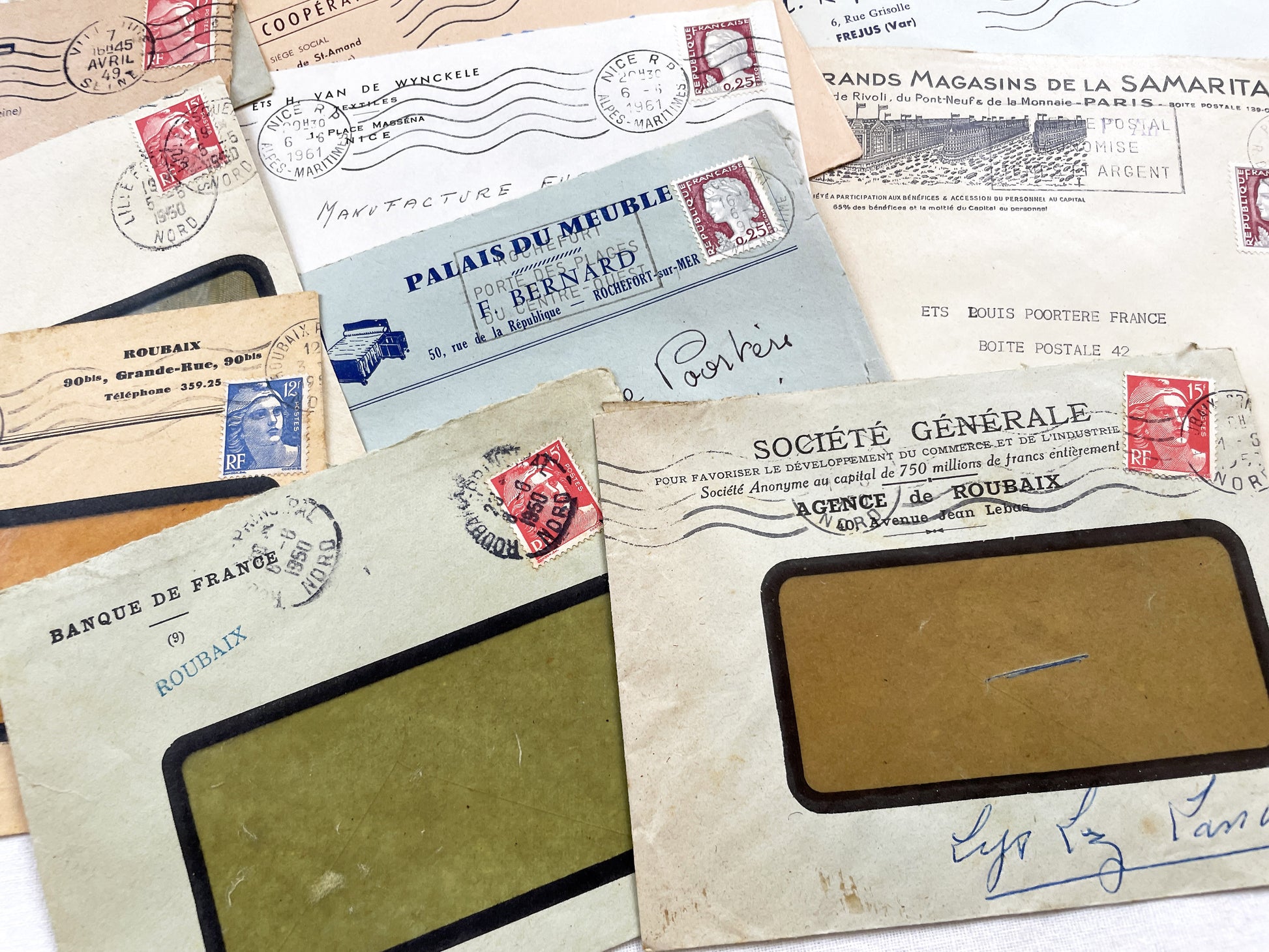 1950s - Lot of 20 Vintage French Business Envelopes – 1950s/1960s Ephemera for Junk Journals, Collage & Paper Crafts