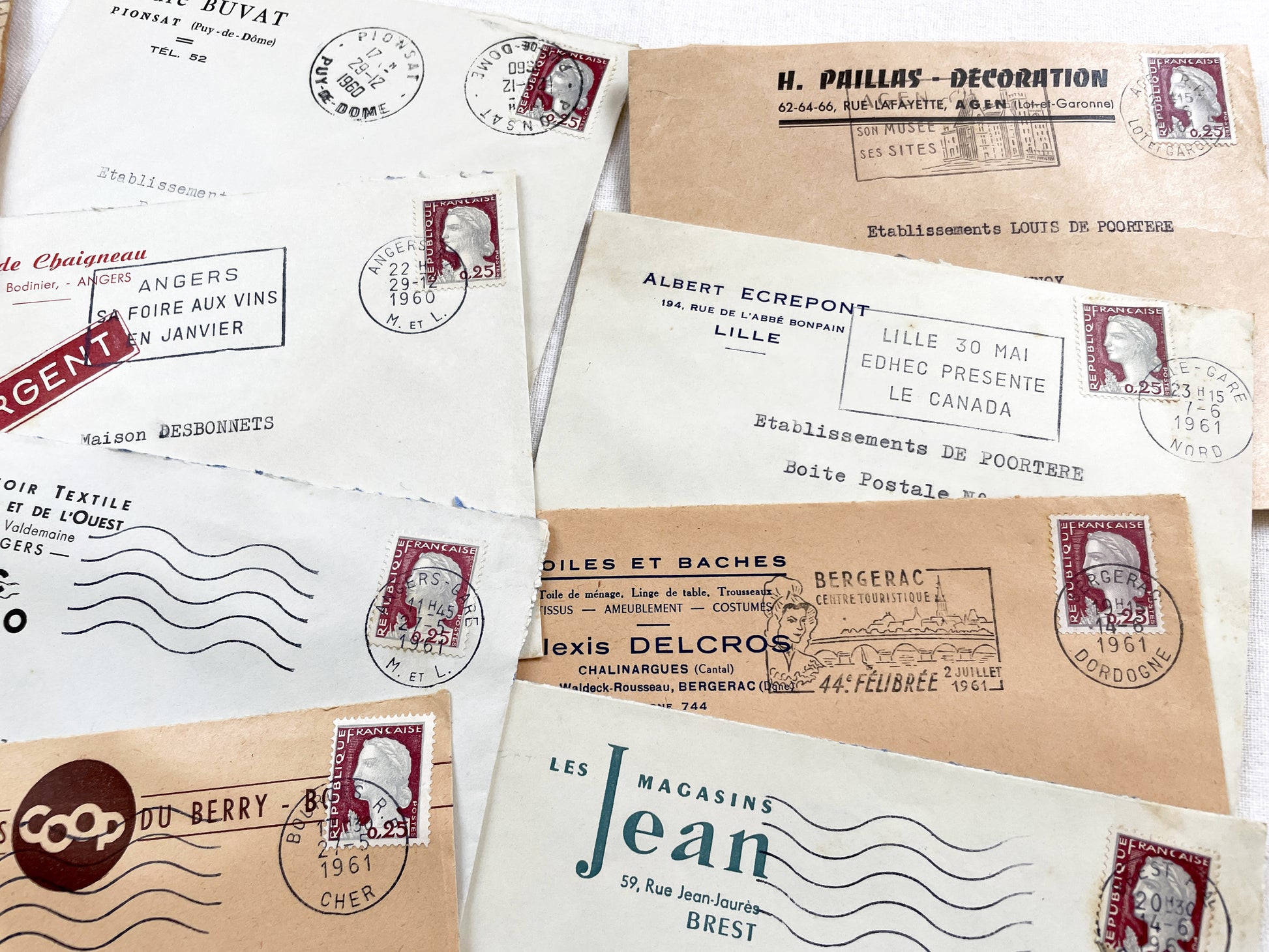 1950s - Lot of 20 Vintage French Business Envelopes – 1950s/1960s Ephemera for Junk Journals, Collage & Paper Crafts