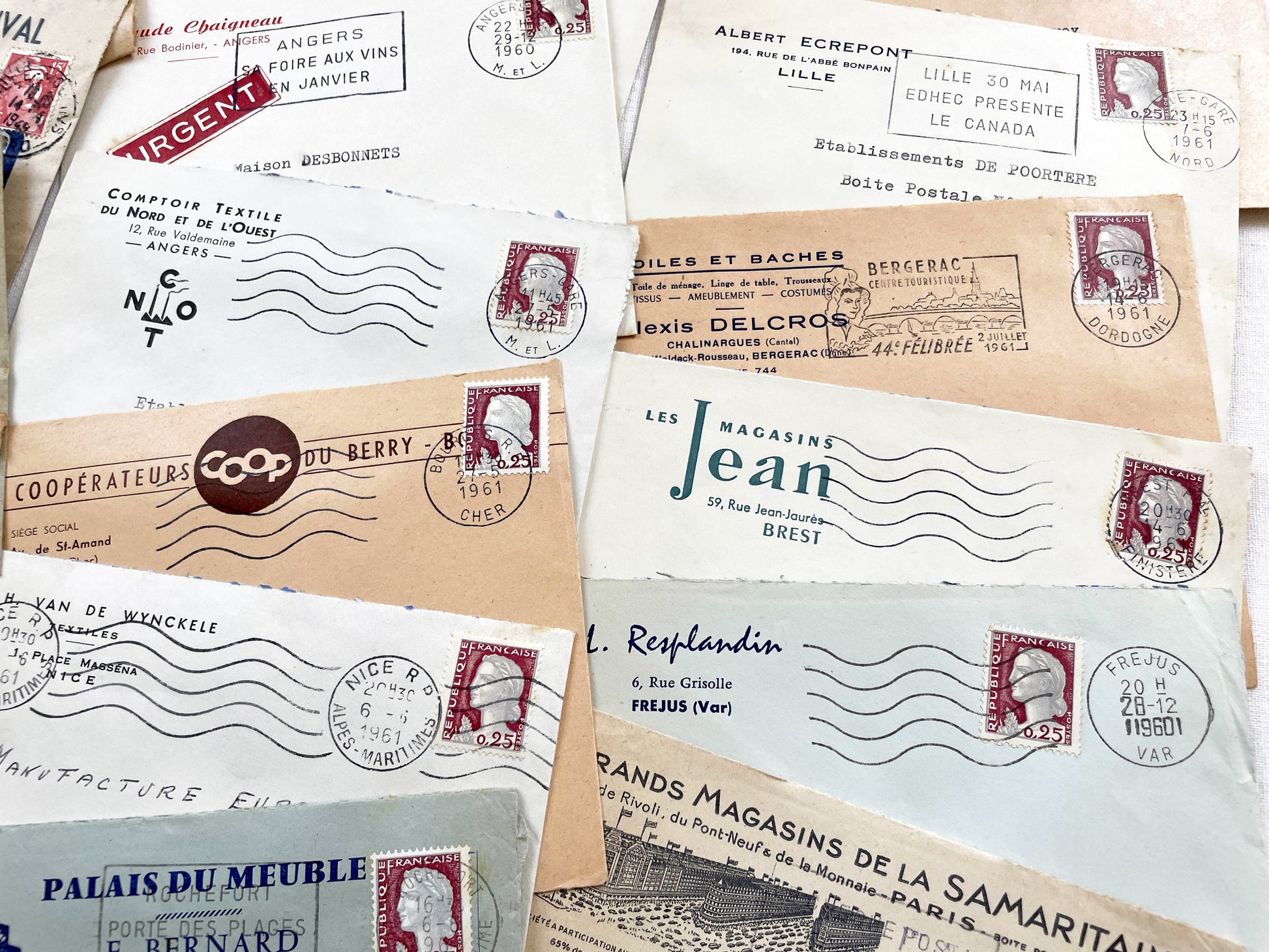 1950s - Lot of 20 Vintage French Business Envelopes – 1950s/1960s Ephemera for Junk Journals, Collage & Paper Crafts