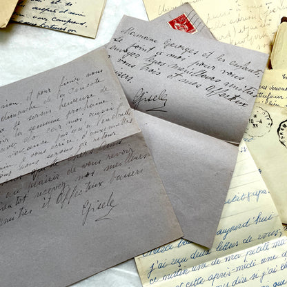 1930s French letters set - 5 antique handwritten correspondence pieces with envelopes, stamps, and postmarks.