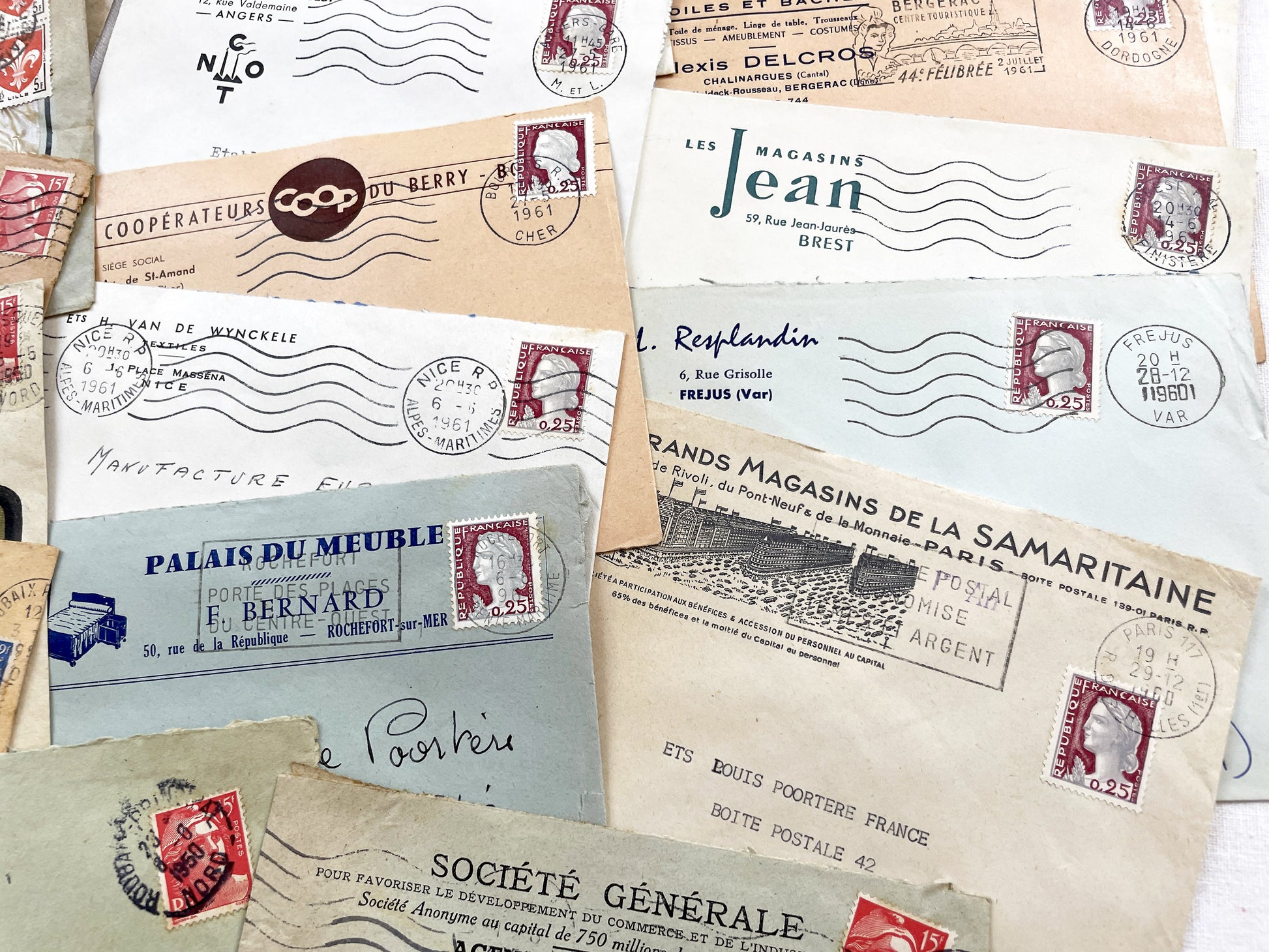 1950s - Lot of 20 Vintage French Business Envelopes – 1950s/1960s Ephemera for Junk Journals, Collage & Paper Crafts