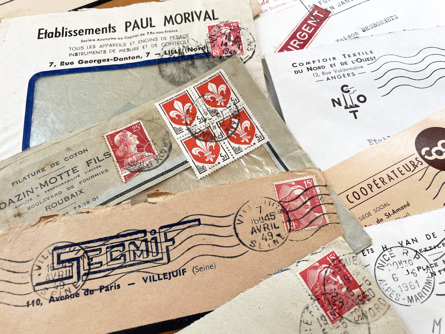 1950s - Lot of 20 Vintage French Business Envelopes – 1950s/1960s Ephemera for Junk Journals, Collage & Paper Crafts