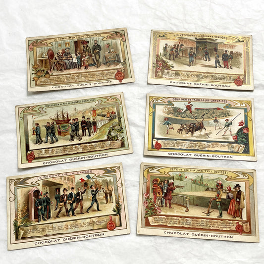 1900s - 6 French Chocolat Advertising Chromos - Vintage Collection - Cultural Traditions - Historical Events - Regional Customs 