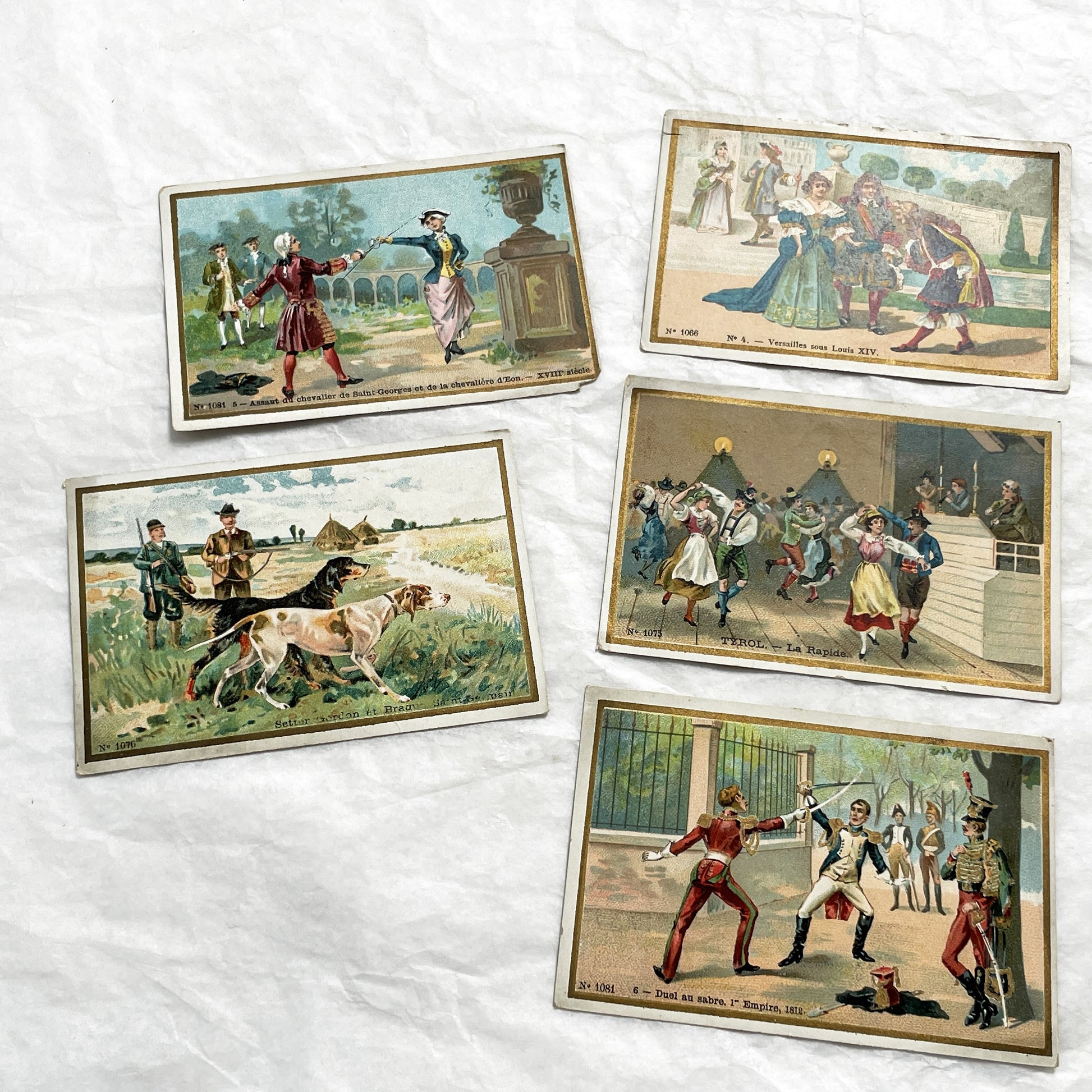 1900s - 5 Antique French Advertising Chromos - Historical & Folkloric Scenes - La Belle Jardinière Trade Cards - Collectible Ephemera