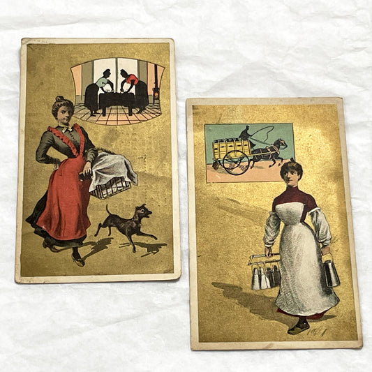 1900s - 2 Antique French Advertising Trade Cards - Vintage Chromo Cards - La Belle Jardinière Chicory - Au Phénix Shoes - Ephemera