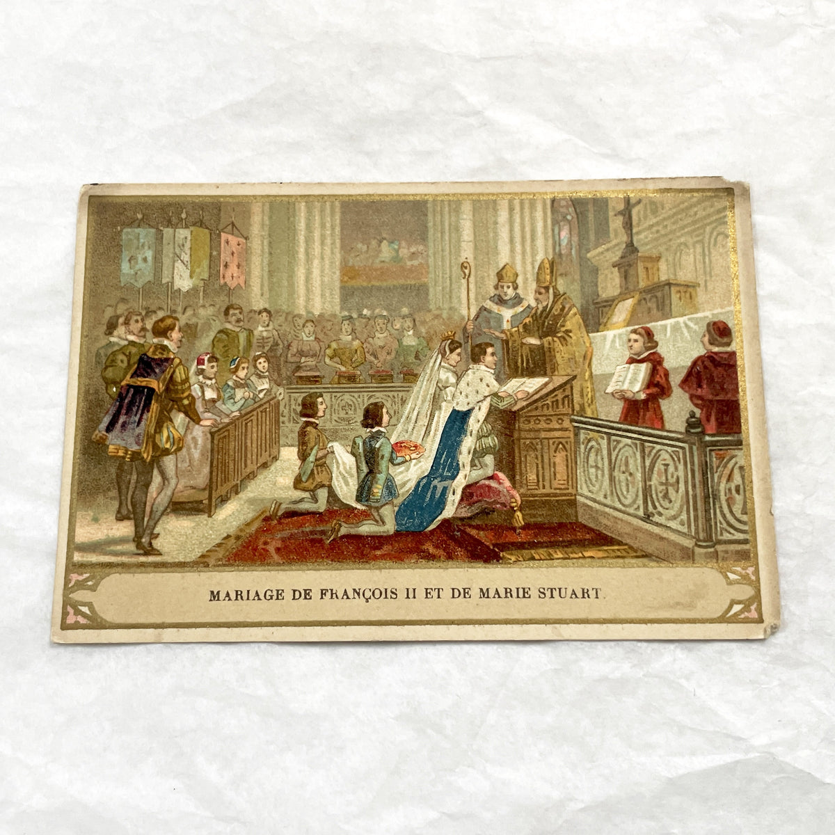 1900s - 2 French History Advertising Chromos - Henri II Fatal Joust - Francis II & Mary Stuart Wedding - Chicory Belle Jardinière Cards