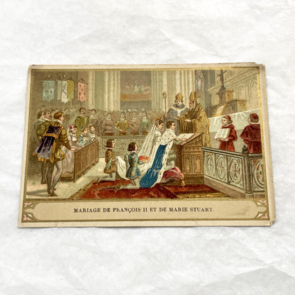 1900s - 2 French History Advertising Chromos - Henri II Fatal Joust - Francis II & Mary Stuart Wedding - Chicory Belle Jardinière Cards