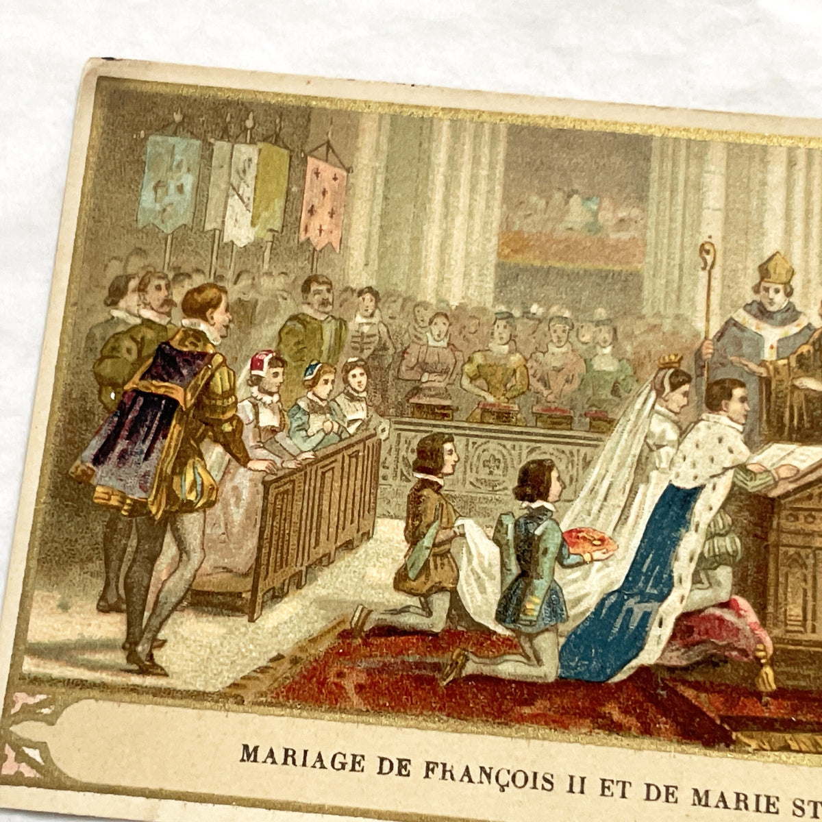1900s - 2 French History Advertising Chromos - Henri II Fatal Joust - Francis II & Mary Stuart Wedding - Chicory Belle Jardinière Cards