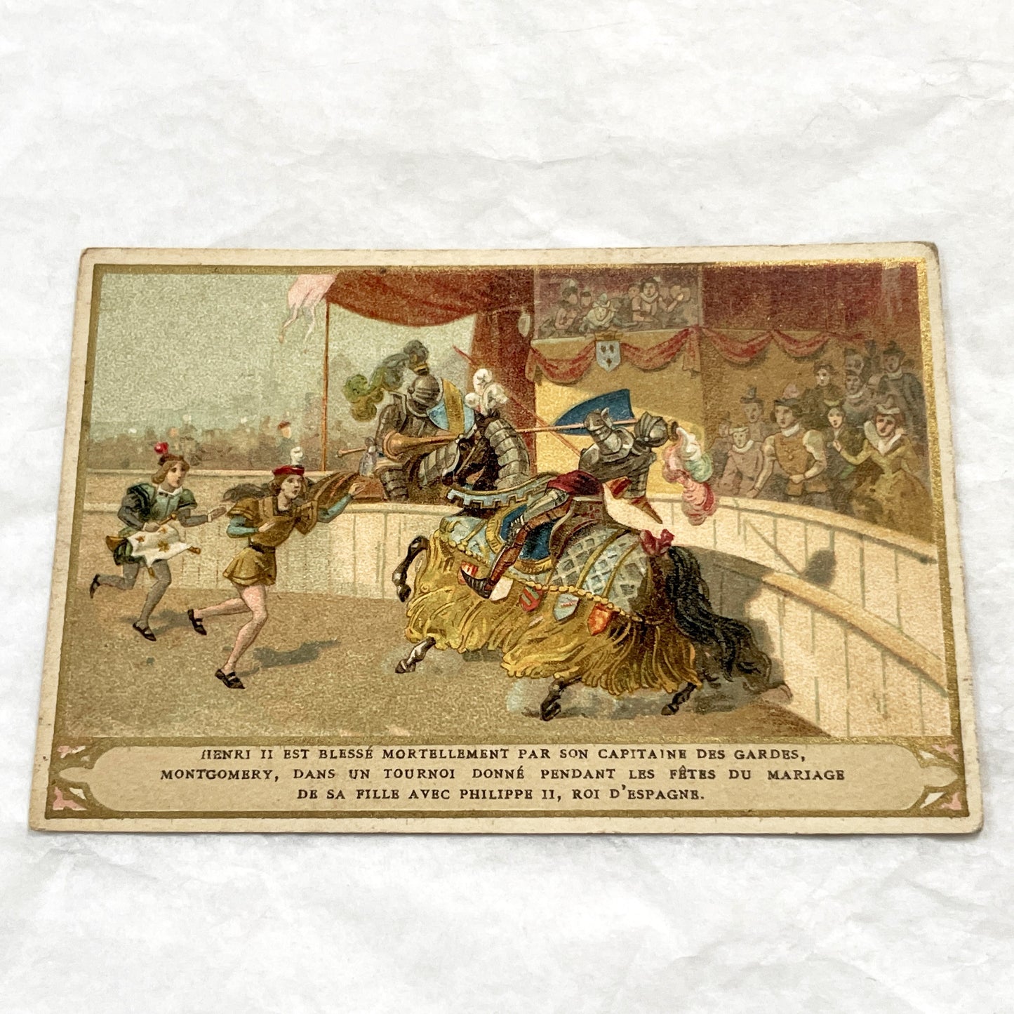 1900s - 2 French History Advertising Chromos - Henri II Fatal Joust - Francis II & Mary Stuart Wedding - Chicory Belle Jardinière Cards