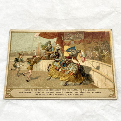 1900s - 2 French History Advertising Chromos - Henri II Fatal Joust - Francis II & Mary Stuart Wedding - Chicory Belle Jardinière Cards