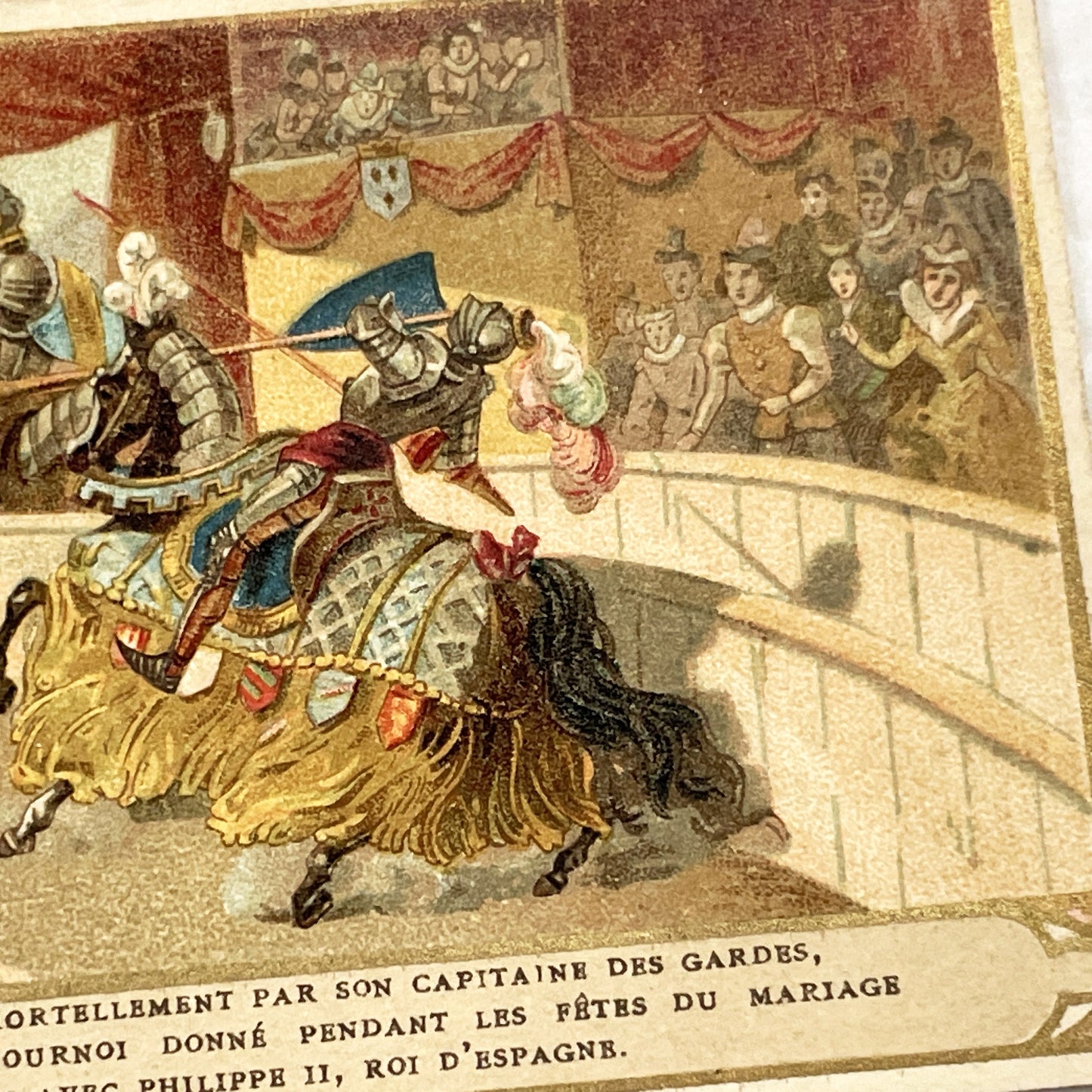 1900s - 2 French History Advertising Chromos - Henri II Fatal Joust - Francis II & Mary Stuart Wedding - Chicory Belle Jardinière Cards