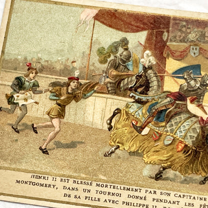 1900s - 2 French History Advertising Chromos - Henri II Fatal Joust - Francis II & Mary Stuart Wedding - Chicory Belle Jardinière Cards