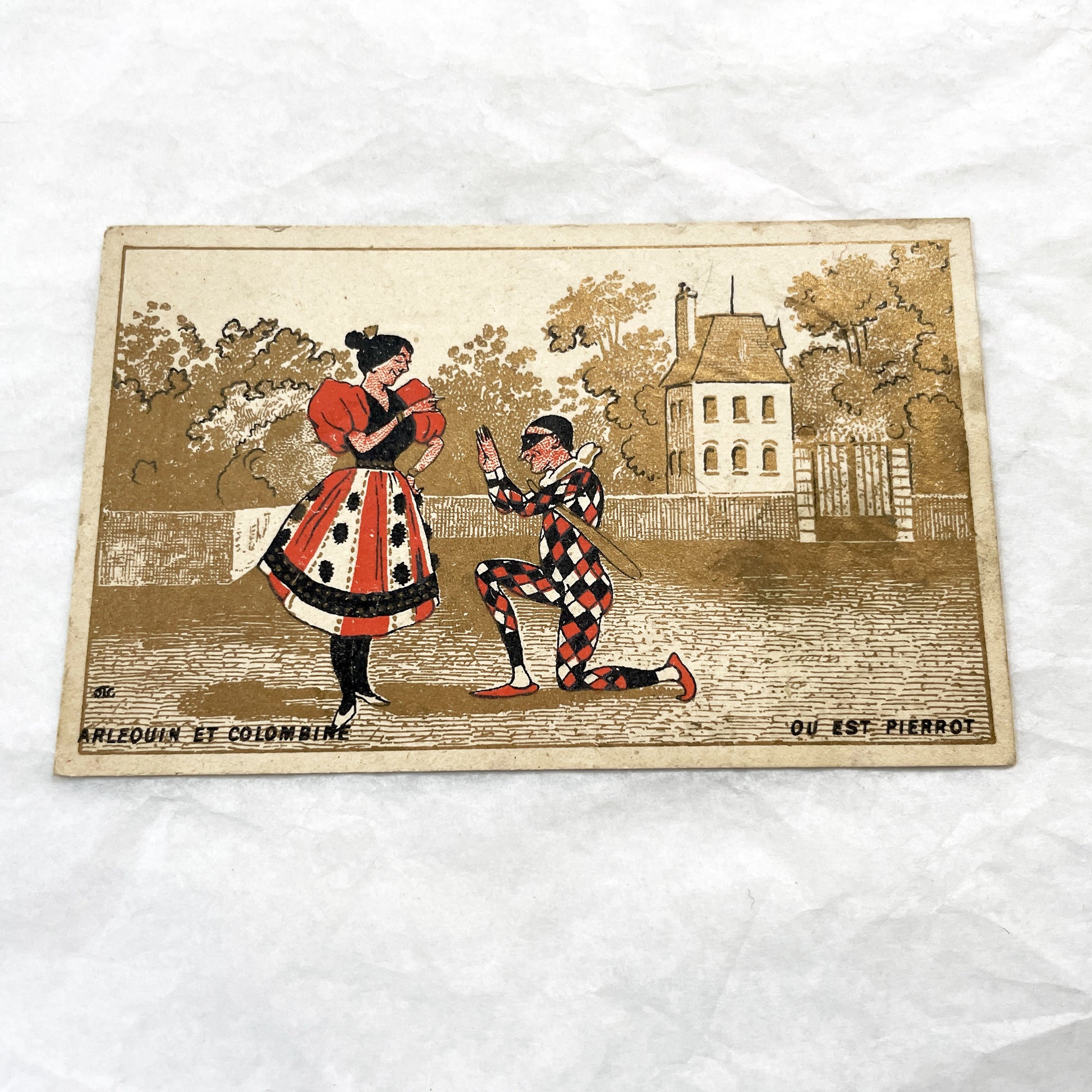 1900s - 3 Vintage French Advertising Trade Cards - Chocolat Choquart - Malt Kneipp - Gasté & Martiré - Harlequin - Miller's Riddle