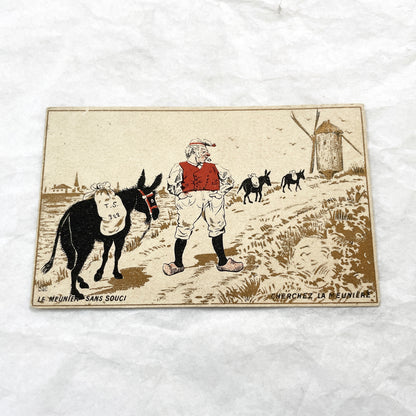 1900s - 3 Vintage French Advertising Trade Cards - Chocolat Choquart - Malt Kneipp - Gasté & Martiré - Harlequin - Miller's Riddle