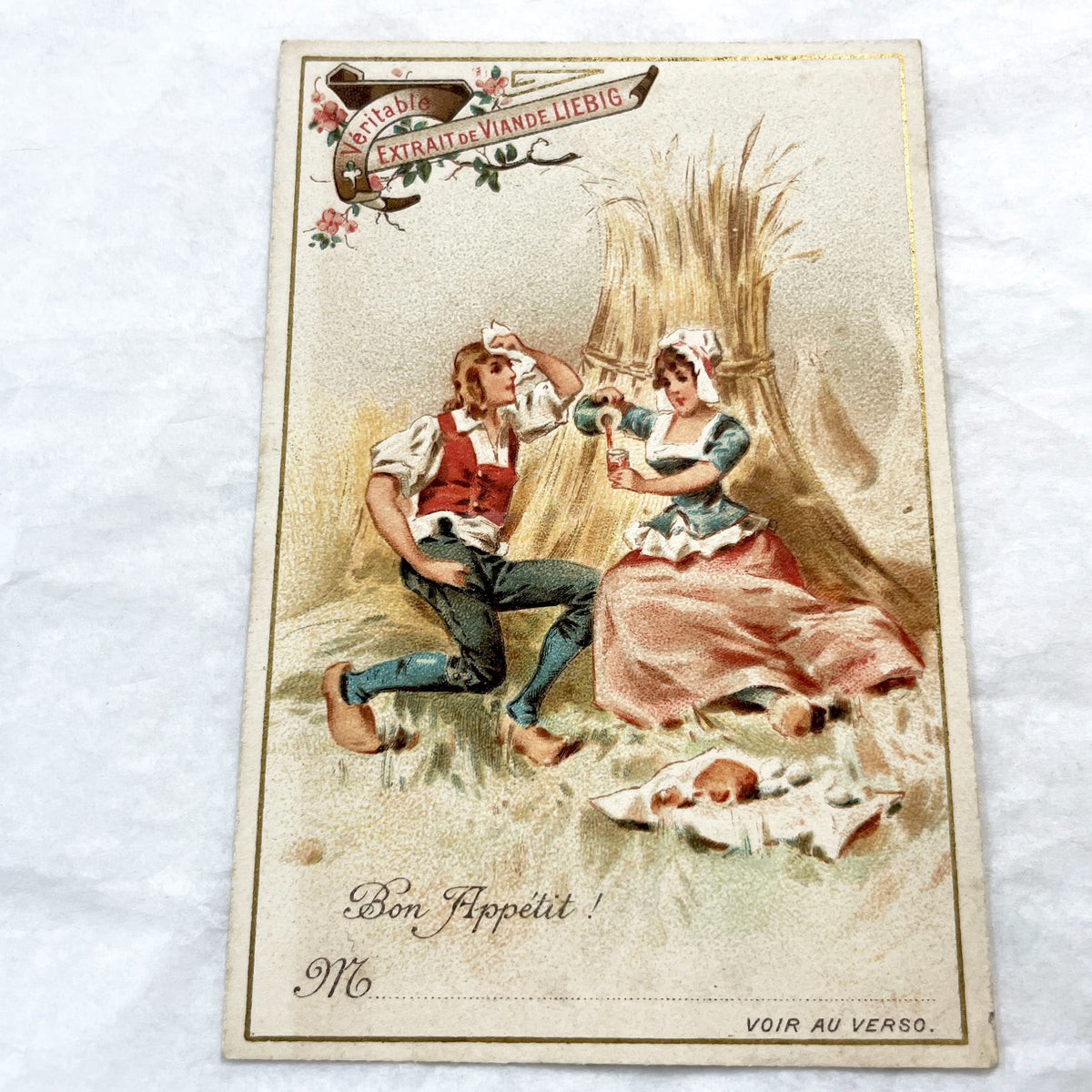 1900s - 2 Antique Liebig Meat Extract Advertising Cards - Vintage Trade Cards - French Advertising Ephemera - Rural Life Scenes