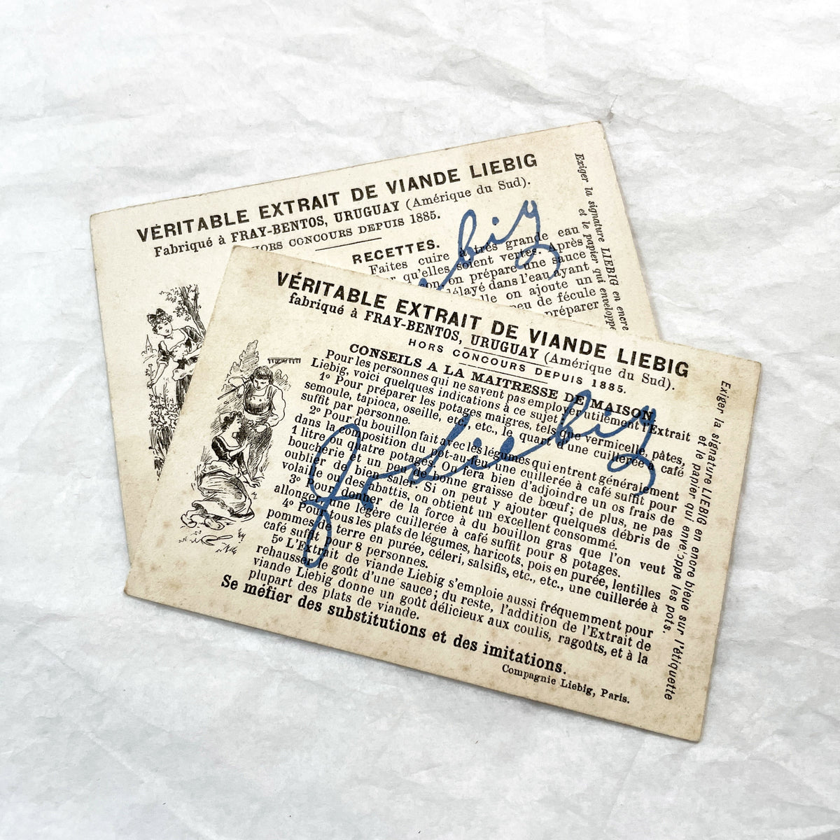 1900s - 2 Antique Liebig Meat Extract Advertising Cards - Vintage Trade Cards - French Advertising Ephemera - Rural Life Scenes