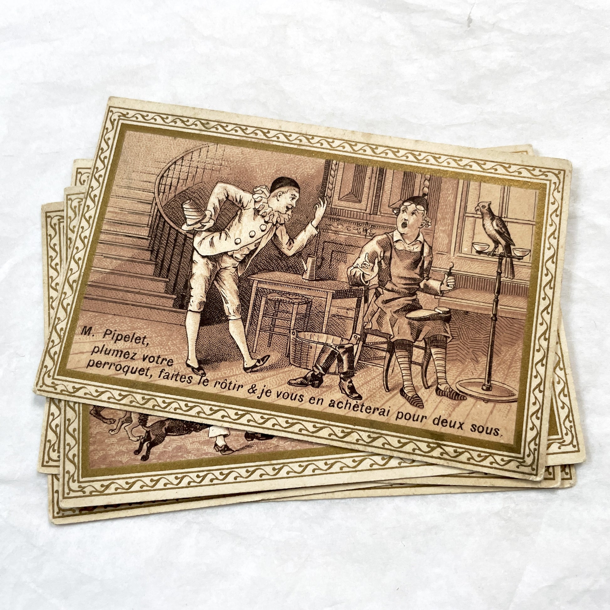 1900s - 6 French Advertising Trade Cards - Antique Ephemera with Illustrations - Charles Thibault Chemiserie - Historical Humorous Scenes