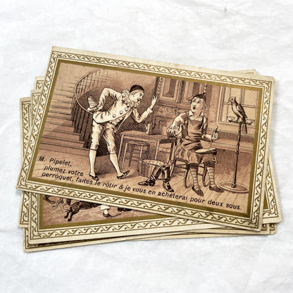 1900s - 6 French Advertising Trade Cards - Antique Ephemera with Illustrations - Charles Thibault Chemiserie - Historical Humorous Scenes