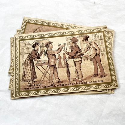 1900s - 6 French Advertising Trade Cards - Antique Ephemera with Illustrations - Charles Thibault Chemiserie - Historical Humorous Scenes