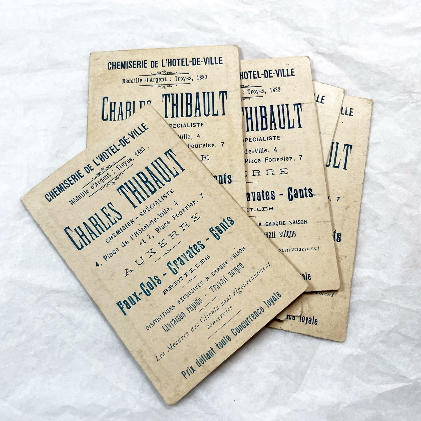 1900s - 6 French Advertising Trade Cards - Antique Ephemera with Illustrations - Charles Thibault Chemiserie - Historical Humorous Scenes