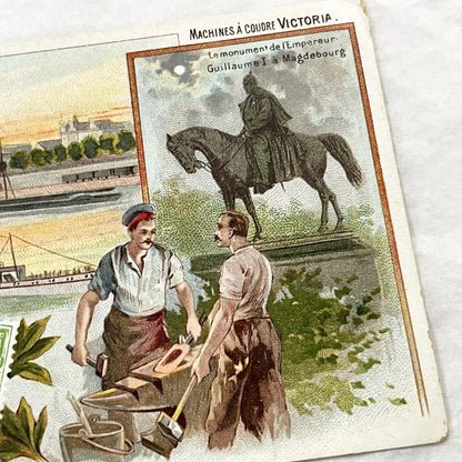 1900s - 2 Victoria Sewing Machine Advertising Chromos - German Magdeburg - Russian Moscow Views - Historic European Landmark Collectibles
