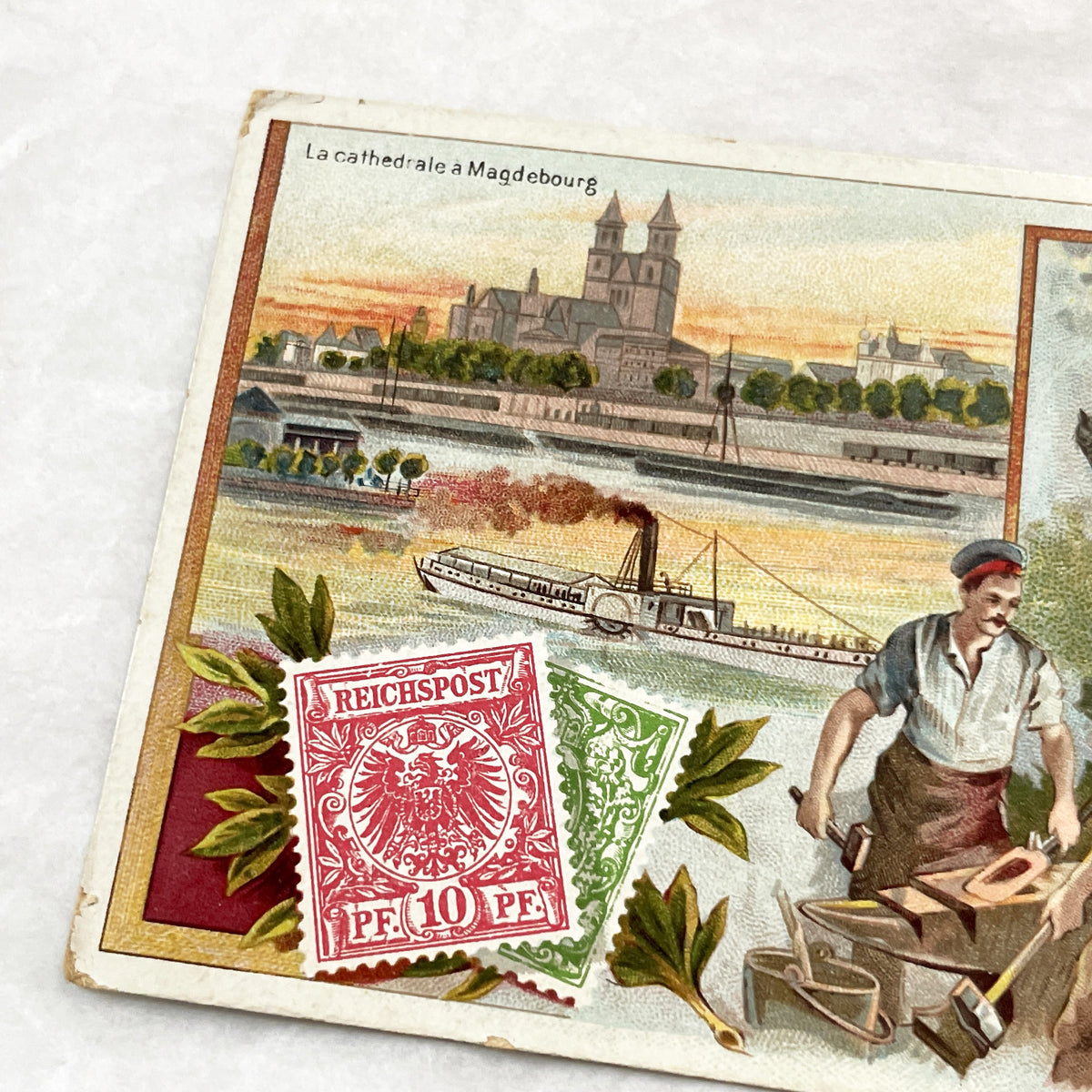 1900s - 2 Victoria Sewing Machine Advertising Chromos - German Magdeburg - Russian Moscow Views - Historic European Landmark Collectibles