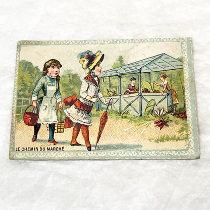 1900s - 2 Antique French Chromo Cards - Children Scenes - Collectible Illustrated Trade Cards - Victorian Edwardian Era