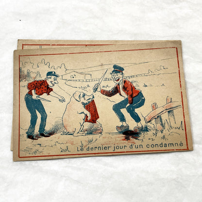 1910s - 2 French Advertising Chromo Cards - Humorous Illustrated Set - Vintage European Trade Collectibles -  Ephemera - Antique Art
