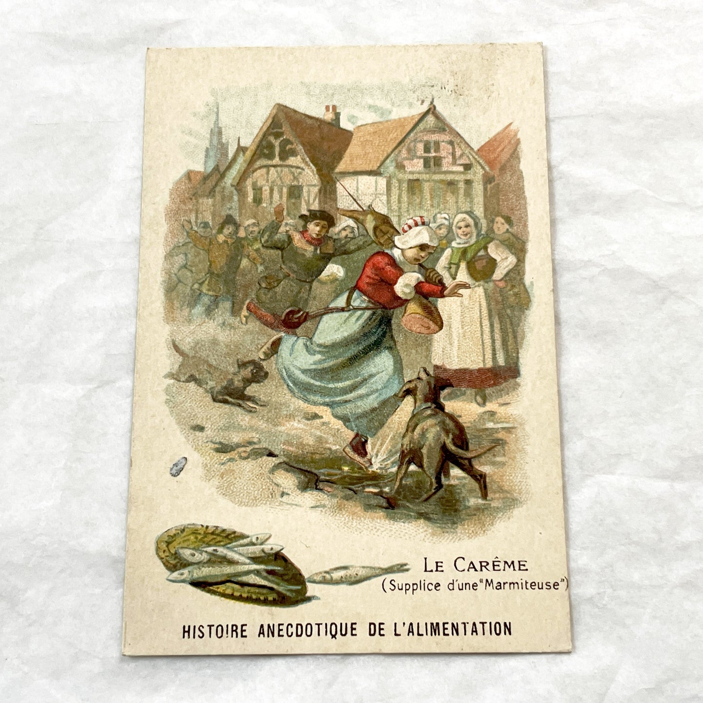Late 19th - 3 Antique French Educational Chromo Cards - Anecdotal Food History Series - Cultural Vintage Ephemera Collectible Set