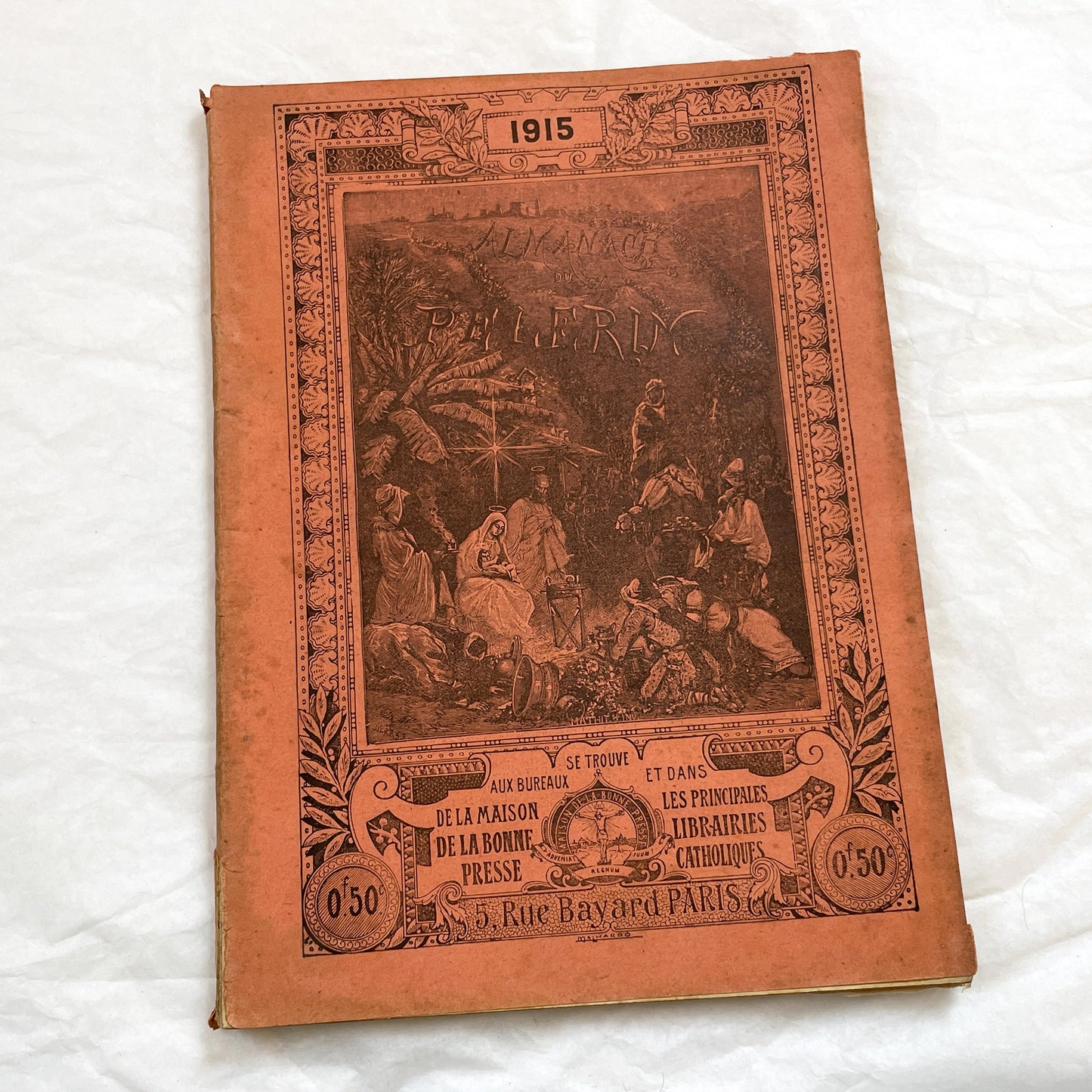 1910s - 1915 French Catholic Almanac - World War I Era Illustrated Book - Vintage Religious History Document - Antique WWI Collectible