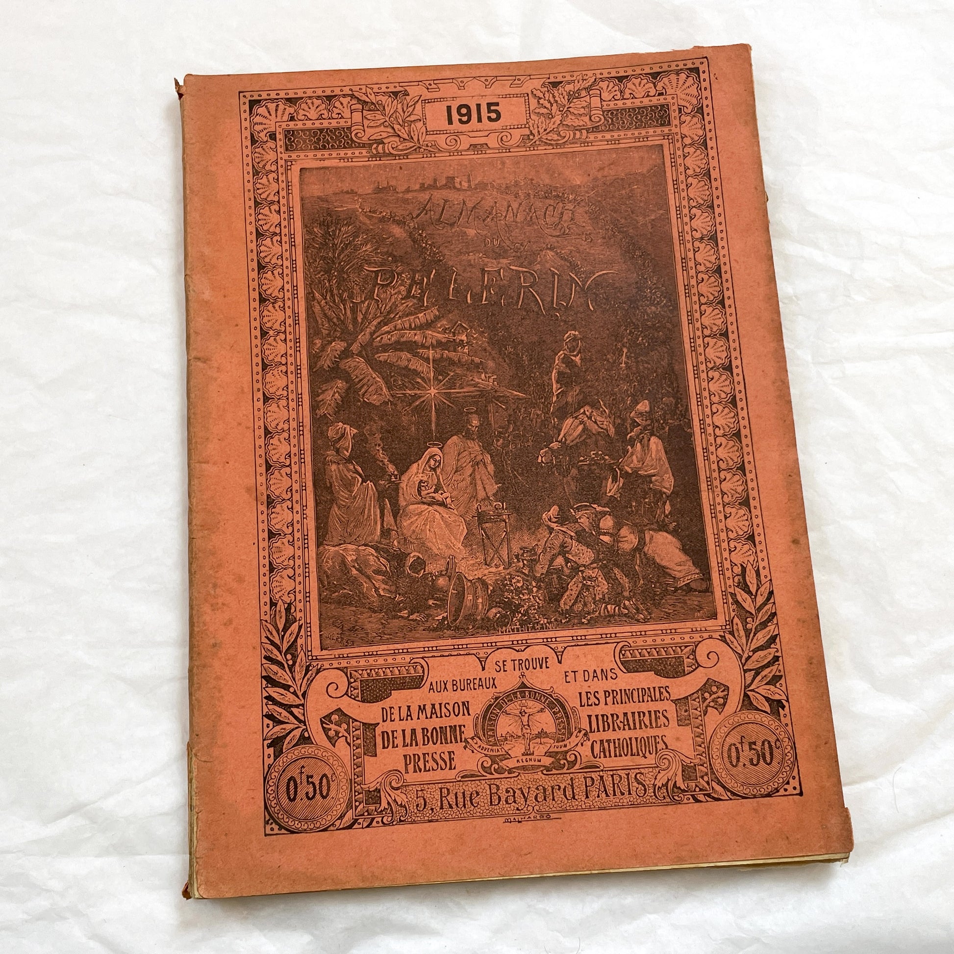 1910s - 1915 French Catholic Almanac - World War I Era Illustrated Book - Vintage Religious History Document - Antique WWI Collectible