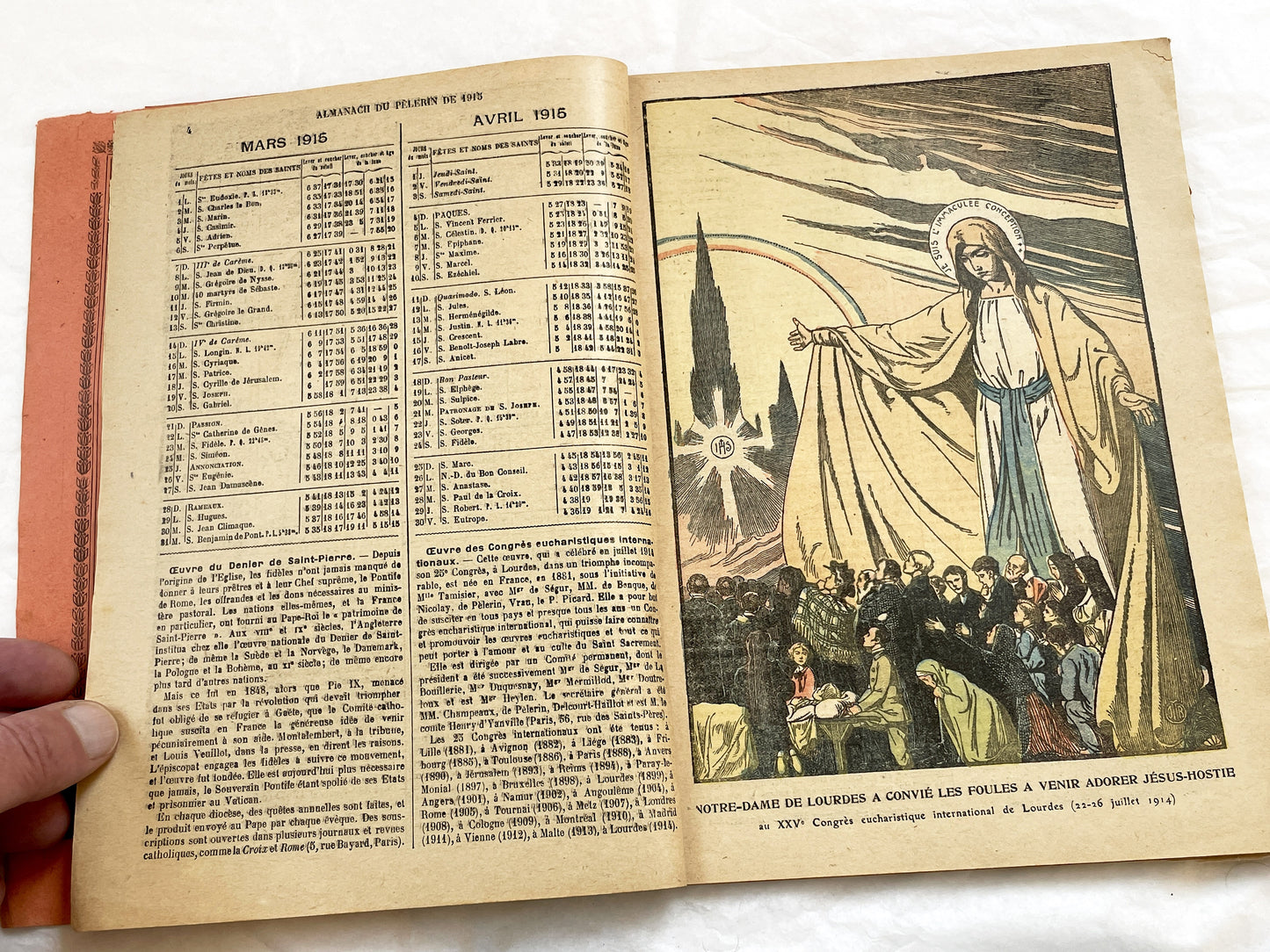 1910s - 1915 French Catholic Almanac - World War I Era Illustrated Book - Vintage Religious History Document - Antique WWI Collectible