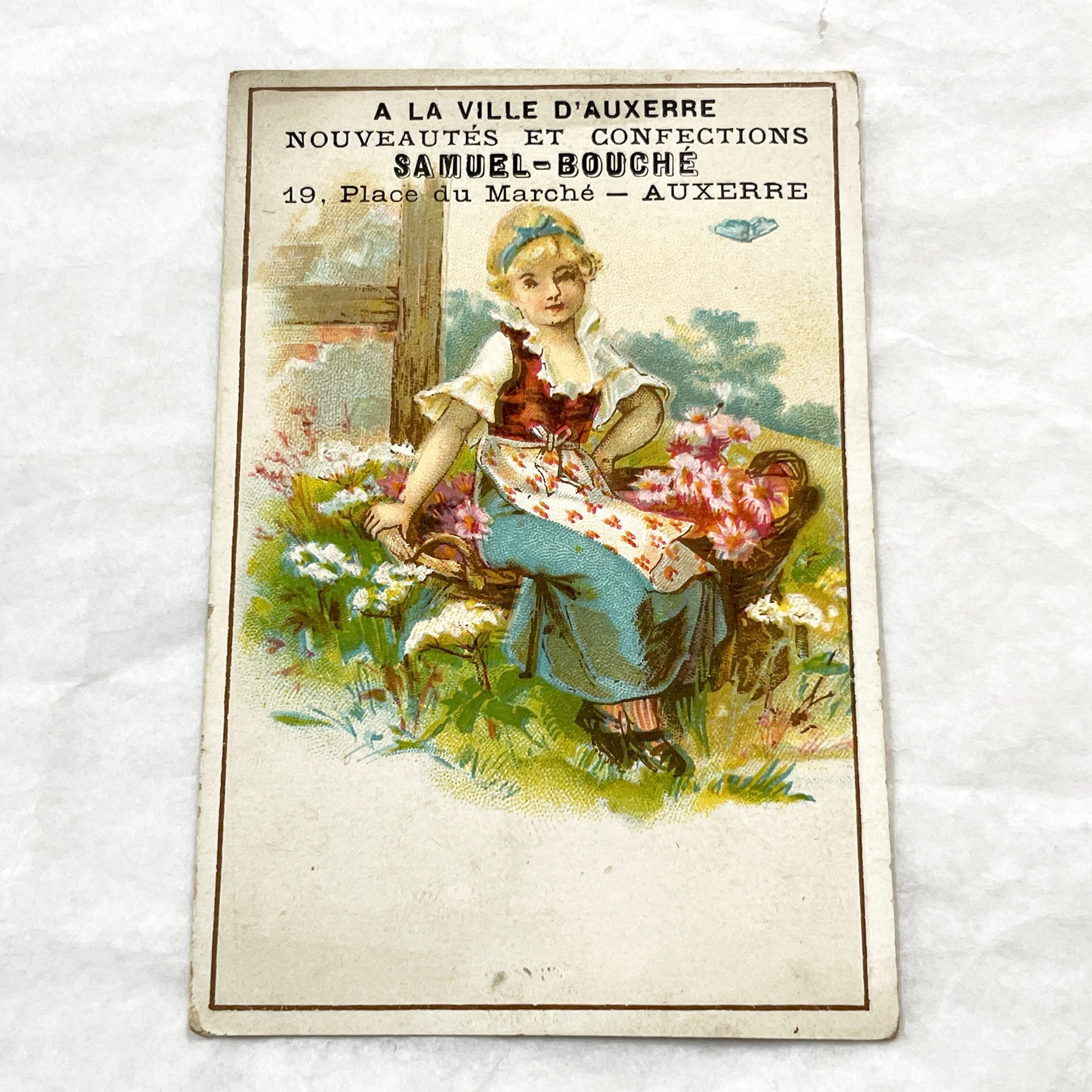 Late 19th -3 French Trade Cards - Samuel-Bouché Auxerre - Vintage Advertising Ephemera - Children Illustrations - Fashion Store Promo