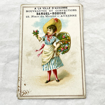 Late 19th -3 French Trade Cards - Samuel-Bouché Auxerre - Vintage Advertising Ephemera - Children Illustrations - Fashion Store Promo