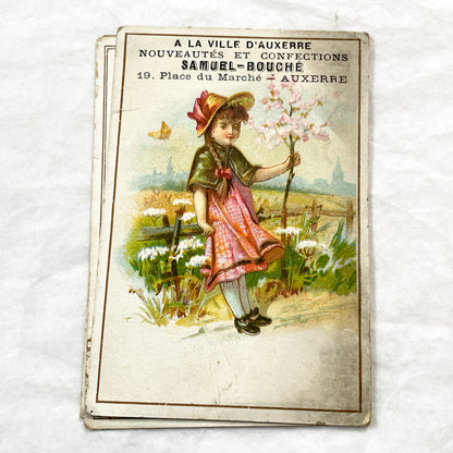 Late 19th -3 French Trade Cards - Samuel-Bouché Auxerre - Vintage Advertising Ephemera - Children Illustrations - Fashion Store Promo