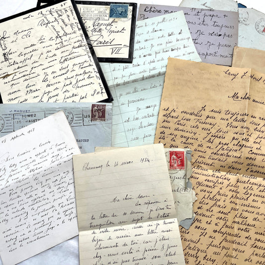 1930s French Letters - Set of five vintage handwritten letters with original envelopes and postage stamps.