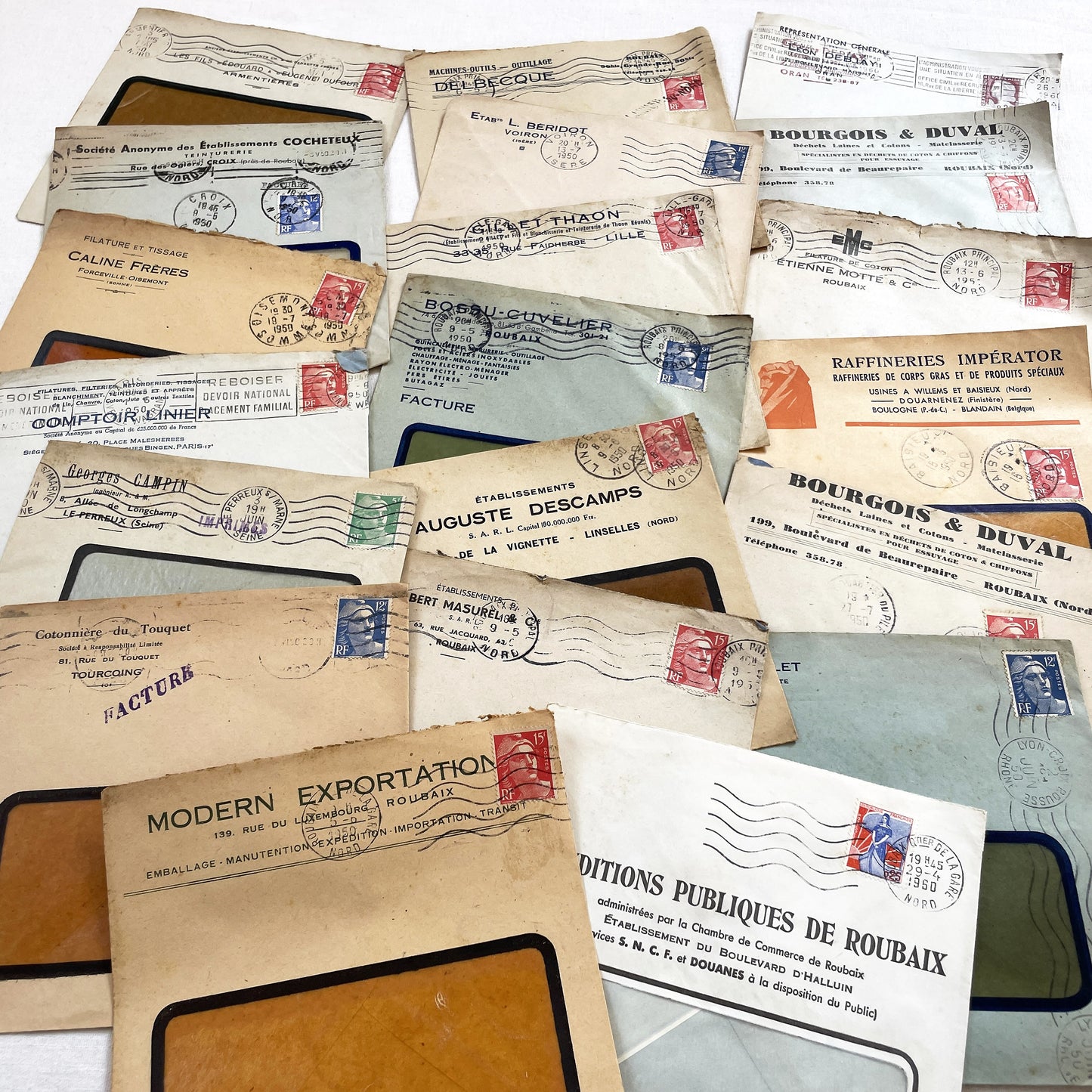 1950s - Lot of 20 Vintage French Business Envelopes – 1950s/1960s Ephemera for Junk Journals, Collage & Paper Crafts