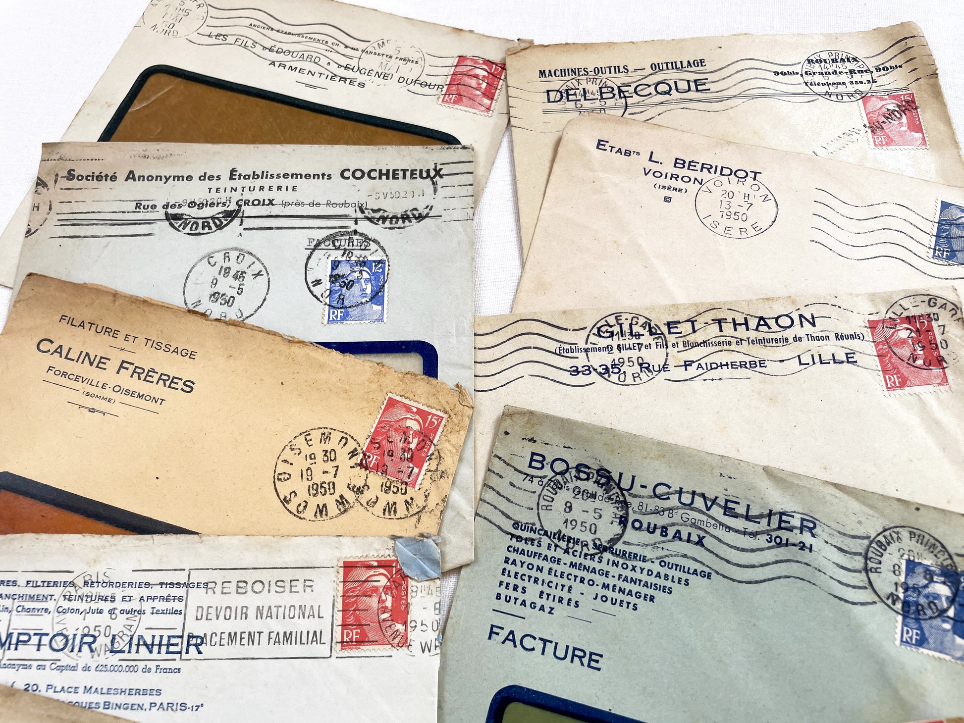 1950s - Lot of 20 Vintage French Business Envelopes – 1950s/1960s Ephemera for Junk Journals, Collage & Paper Crafts