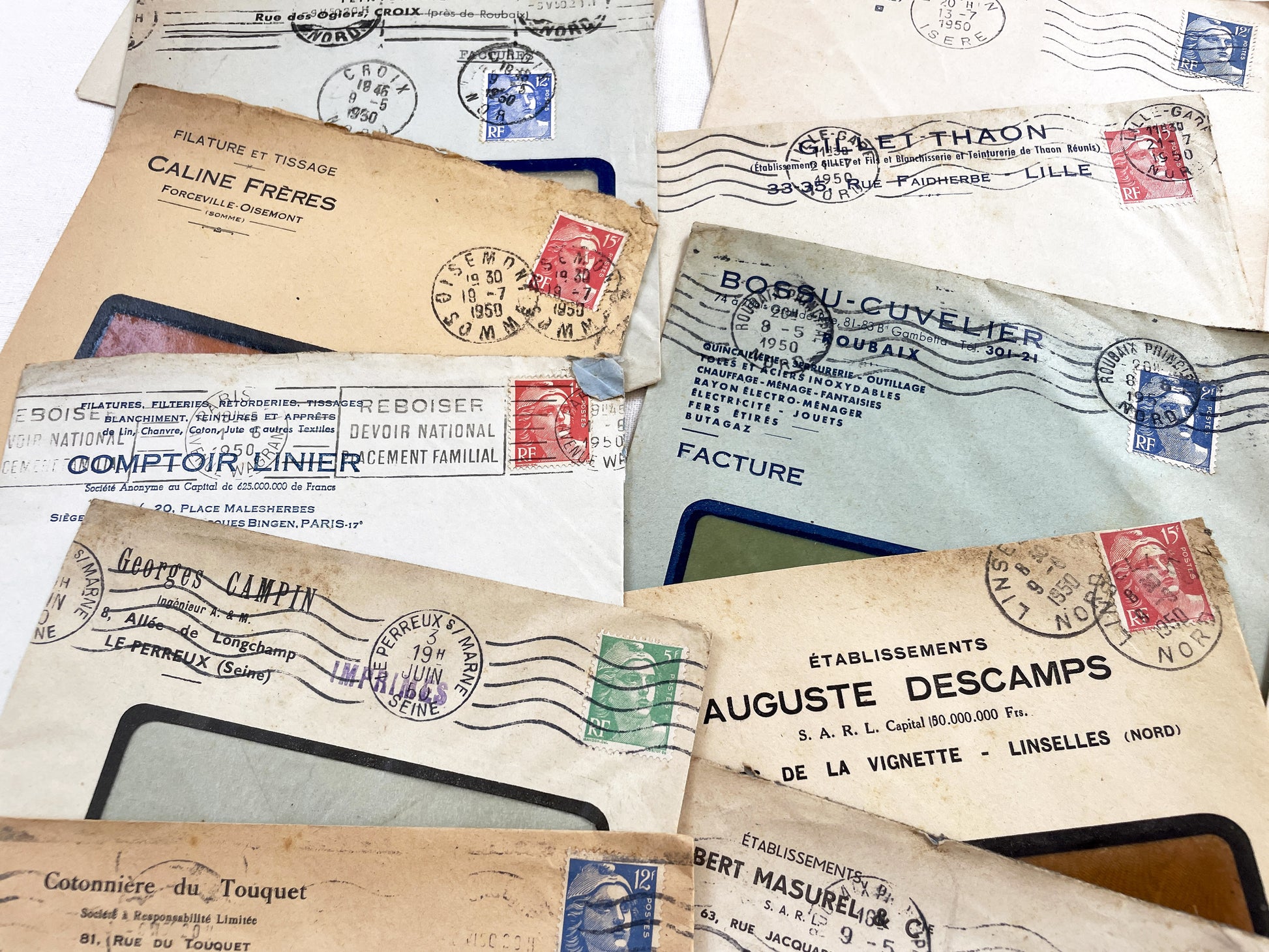 1950s - Lot of 20 Vintage French Business Envelopes – 1950s/1960s Ephemera for Junk Journals, Collage & Paper Crafts