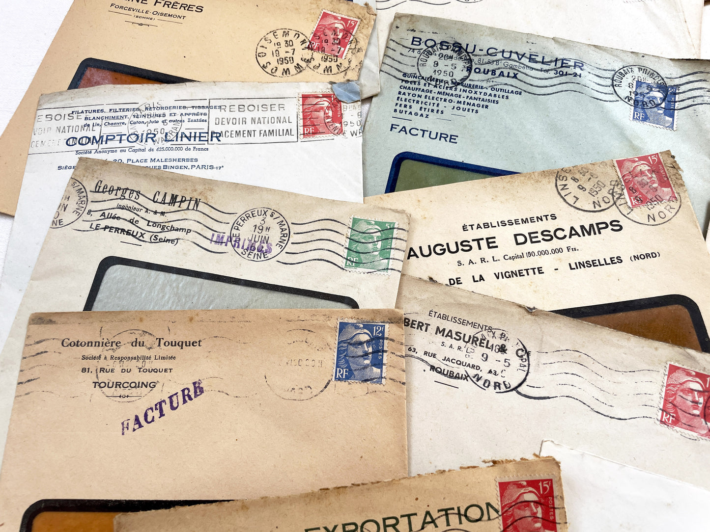 1950s - Lot of 20 Vintage French Business Envelopes – 1950s/1960s Ephemera for Junk Journals, Collage & Paper Crafts