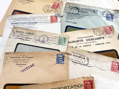 1950s - Lot of 20 Vintage French Business Envelopes – 1950s/1960s Ephemera for Junk Journals, Collage & Paper Crafts