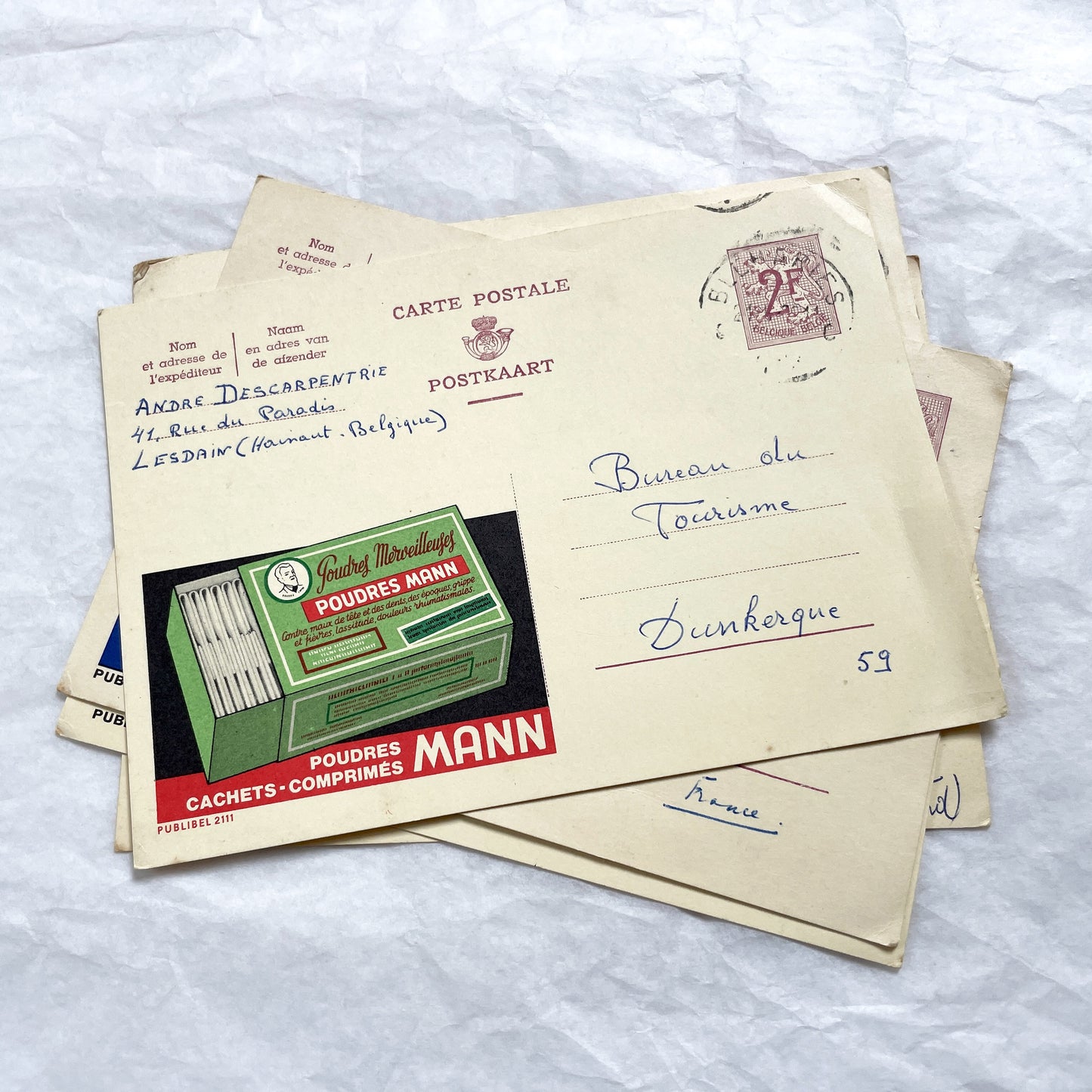 1960s - 9 Vintage Belgian Advertising Postcards - Mixed Ads Ephemera - French Destination Collectible Briefkaarten - Old Docs