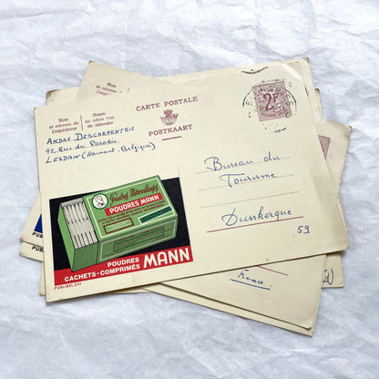 1960s - 9 Vintage Belgian Advertising Postcards - Mixed Ads Ephemera - French Destination Collectible Briefkaarten - Old Docs
